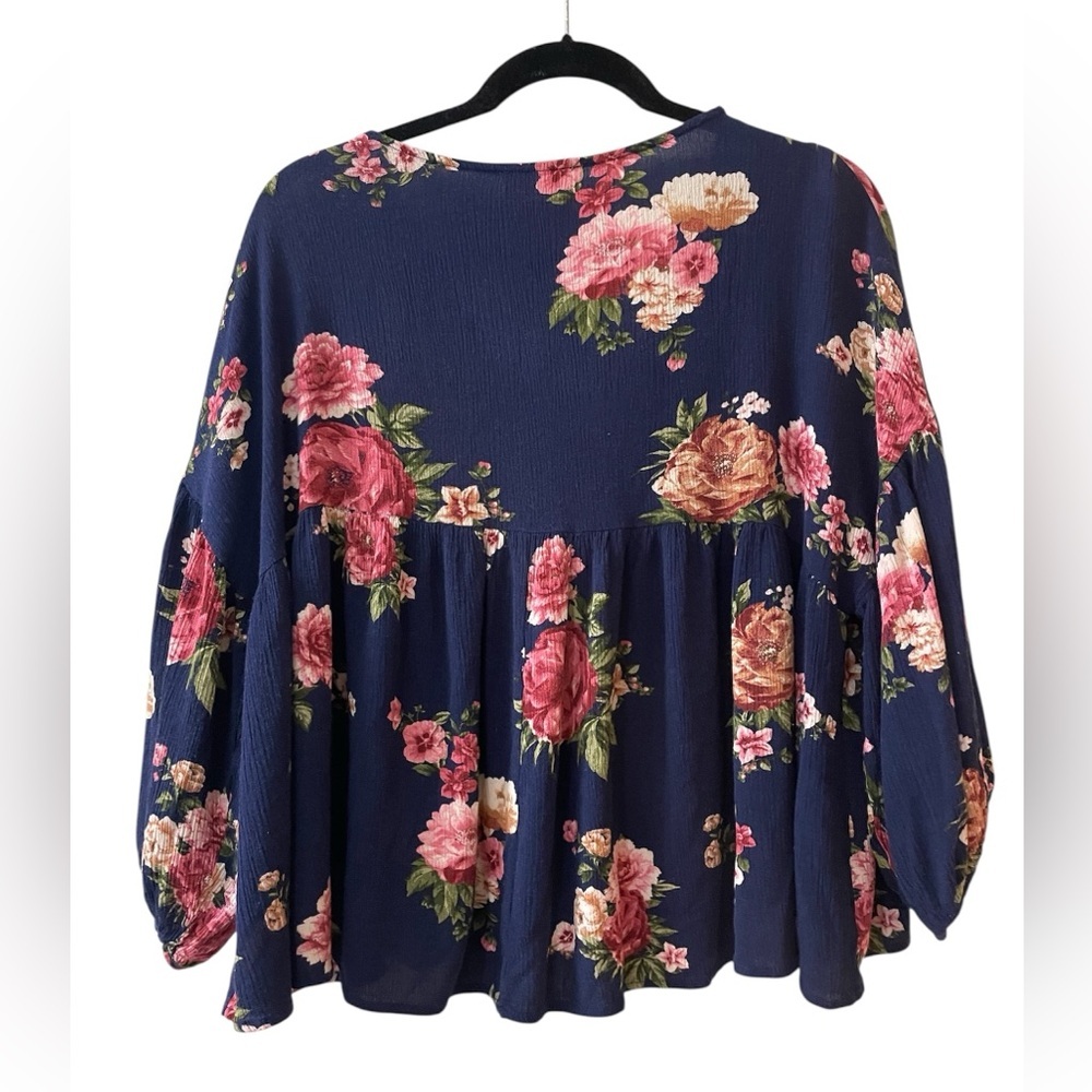 Altar’d State Flowy Navy Blue Floral Lace Long Sleeve Blouse Medium - Picture 4 of 4